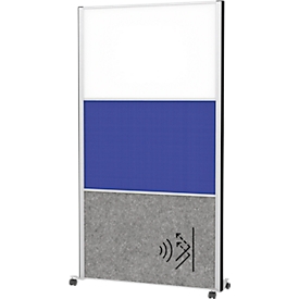 MAUL Système de cloisons MAULconnecto, modules enfichables, 1x tableau blanc, 1x voile acoustique, 1x surface textile, fixation velcro, sur roulettes, H 1800 x L 1000 mm, argenté