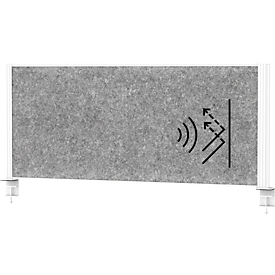 MAUL Tisch-Trennwand MAULconnecto, Akustikvlies 4000 g/m², Aluminiumprofil, B 1200 x H 500 mm, Akustik dunkelgrau, weiß