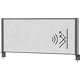 MAUL Tisch-Trennwand MAULconnecto, Akustikvlies 4000 g/m², Aluminiumprofil, B 1200 x H 500 mm, Akustik hellgrau, anthrazit