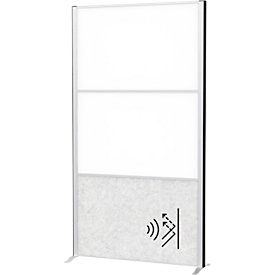 MAUL verplaatsbaar wandsysteem MAULconnecto, 1 x lichtgekleurd akoestisch vlies, 2 x whiteboard, klittenbandsluiting, staander, H 1800 x B 1000 mm, zilver