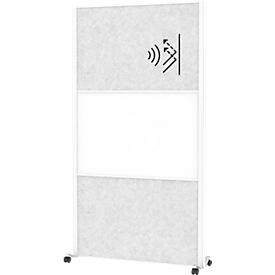 MAUL verplaatsbaar wandsysteem MAULconnecto, 2x akoestisch vlieslicht, 1x whiteboard, klittenband, op wielen, H 1800 x B 1000 mm, wit