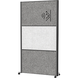 MAUL verplaatsbaar wandsysteem MAULconnecto, insteekmodules, 1x akoestisch vlies licht, 2x akoestisch vlies donker, klittenband, op wielen, H 1800 x B 1000 mm, antraciet