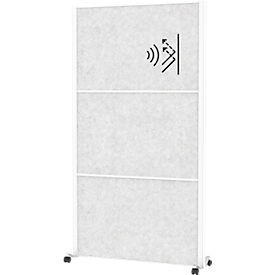 MAUL verplaatsbaar wandsysteem MAULconnecto, insteekmodules, 3x akoestisch vlieslicht, klittenband, op wielen, H 1800 x B 1000 mm, wit