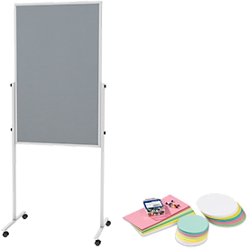 Maulsolid presentatiebord, vilt grijs/witbord, H 1200 x B 750 mm + presentatiekaartenset met 360 kaarten en 200 pennaalden