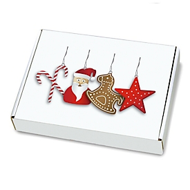 Maxibriefkartons, mit Nikolausdesign, portooptimiert, bis 20 kg, Aussenmasse 350 x 250 x 50 mm, Mikrowellpappe, weiss, 20 Stück