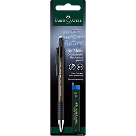 Mechanisch potlood Faber-Castell GRIP-MATIC 1377, stiftdikte 0,7 mm, HB, auto-feed, vervangbare stift, rubberen gripzone, kunststof &amp; metaal, doorschijnend zwart-grijs, incl. 12 stiften