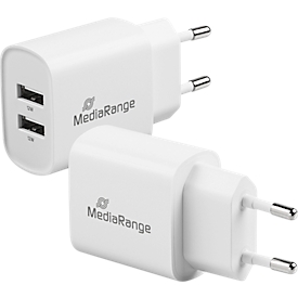 MediaRange 12W fast charging adapter, Euro plug, 2x USB-A, white