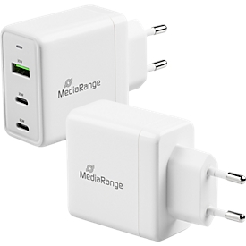 MediaRange Quick Charge fast charging adapter 65 W, Euro plug, 2x USB-C and 1x USB-A, white