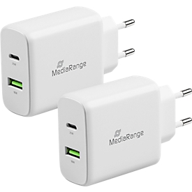 MediaRange Quick Charge Schnellladeadapter 43 W, Eurostecker, 1x USB-C und 1x USB-A, weiß