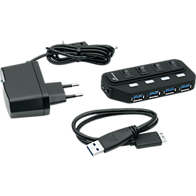 MediaRange USB 3.0-Hub, 4-voudig, schakelbaar