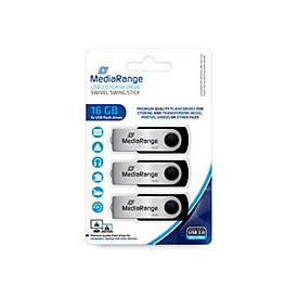 MEDIARANGE USB-Flash-Laufwerk - 16 GB - USB 2.0 - Schwarz, Grau (Packung mit 3)