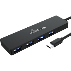 MediaRange USB Type-C distributor, 4 ports, for USB 3.0 and 2.0, plug-and-play, black