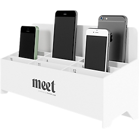 meet by Paperflow cell phone holder Phone Docking, for 12 cell phones, numbered compartments, PS, gray