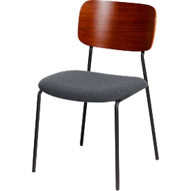 meet by Paperflow Chaise de bistrot LISA, rembourrée, piétement noir, placage noyer, housse en bouclé anthracite, lot de 2