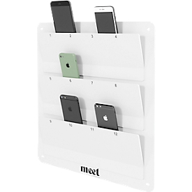 meet by Paperflow mobiele telefoonhouder Phone Docking, wandhouder voor 12 mobiele telefoons, genummerde vakken, grijs