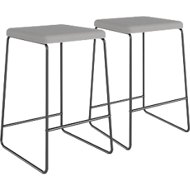 meet_by_Paperflow Tabouret de bar Medso, similicuir/métal, hauteur d'assise 75 cm, gris/noir mat, lot de 2