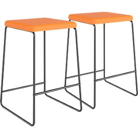 meet_by_Paperflow Tabouret de bar Medso, similicuir/métal, hauteur d'assise 75 cm, orange/noir mat, lot de 2