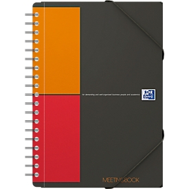 Meetingbook Oxford International, DIN B5, quadrillé blanc, 80 feuilles, reliure spirale, Optik Paper, orange/rouge/gris