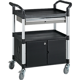 Mehrzweck-Tischwagen mit 1 Schublade und 1 Schrank, schwarz