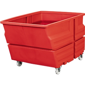 Mehrzweckbehälter, Polyethylen, rot, 800 l, B 1030 x T 1340 x H 900 mm, mit Rollen
