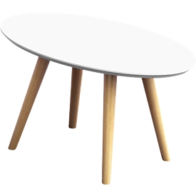 Mesa auxiliar SCANDI, ovalada, estructura de 4 patas de madera maciza, ancho 650 x fondo 400 x alto 350 mm, blanco/haya