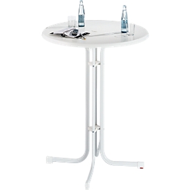 Mesa de bar Quickstep con abertura para sombrilla, resistente a la desinfección, Ø 850 mm, blanca