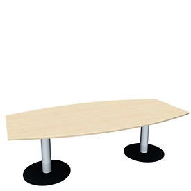 Mesa de conferencias, hasta 8 personas, barco, base de chapa, ancho 2400 x fondo 800/1200 x alto 720 mm, arce/aluminio blanco