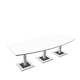 Mesa de reuniones Quandos, forma de barca, 3 partes, An 3500 x P 1200 mm, blanco
