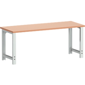 Mesa de trabajo Bott cubio, regulable en altura manualmente, haya cobriza, An 2000 x Pr 750 x Al 740-1140 mm, hasta 600 kg, gris claro