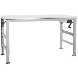Mesa de trabajo Ergo K, con manivela,  1250 x 800 mm, tablero melamina, aluminio plateado