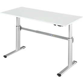 Mesa de trabajo Schäfer Shop Select, regulable en altura eléctricamente, rectangular, pie C, ancho 1600 x fondo 800 x alto 725-1185 mm, aluminio gris claro/blanco 