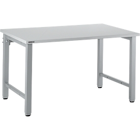 Mesa de trabajo Schäfer Shop Select, regulable en altura manualmente, bastidor de 4 patas, ancho 1200 x fondo 800 x alto 680-960 mm, madera y acero, aluminio blanco/aluminio blanco