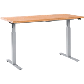 Mesa de trabajo Schäfer Shop Select regulable en altura, tablero multiplex, ancho 1500 x fondo 700 mm, haya/aluminio blanco RAL 9006
