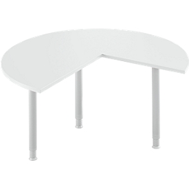 Mesa extensible, 3/4 de círculo, Ø 1400 mm, extensión a la derecha/izquierda, aluminio gris claro/blanco