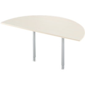 Mesa extensible, semicírculo, Ø 1600 mm, arce/aluminio blanco