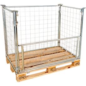 Mesh top frame, for Euro pallets, payload up to 800 kg, opening flap, stackable, L 1200 x W 800 x H 800 mm, steel, galvanized blue