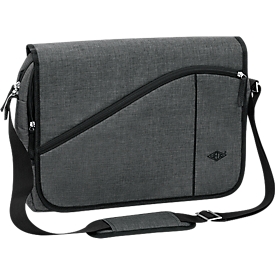 Messenger bag COLLEGE, polyester, Laptop-binnentas, gewatteerde draagband, B400xD100xH300 mm, grijs gespikkeld