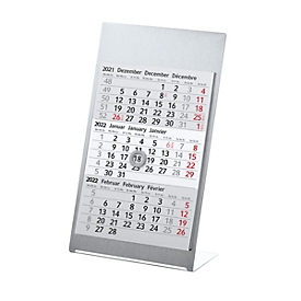 Metall-Tischkalender, mit Metallrahmen, B 105 x H 230 mm, Werbedruck 90 x 20 mm, silber