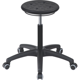 MeyChair Arbeitshocker A1S, mit Rollen, Sitzhöhe 430-560 mm, bis 120 kg, PU-Schaum, schwarz