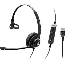 Micro-casque SC 230 USB MS II Sennheiser, relié par câble/monaural, certifié pour Skype, arceau de tête ajustable