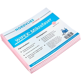 Microvezelpoetsdoek WIPEX, wasbaar, veegvrije reiniging, 50 stuks, rose