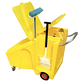 Milieuwagen voor vaste stoffen, opslagcontainer & tassenhouder, met scharnierende deksels, 230 l, PE, geel