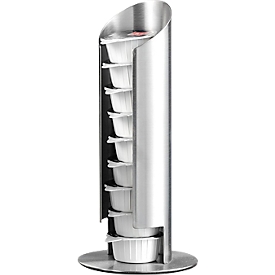 Milk capsule dispenser Caterado MEMPHIS, for 9 portion packs, dishwasher-safe, Ø 80 x H 175 mm, brushed stainless steel, silver