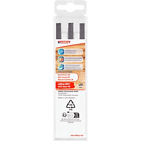 Mine de rechange Edding 8891, pour crayon de charpentier 8890, dureté HB, couleur d'écriture graphite, largeur de trait 2-5 mm, résistante à l'eau, malléable, 6 pièces
