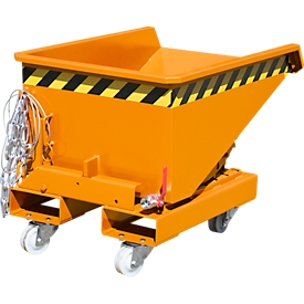 Mini-Spänebehälter Typ EXPO-E 150, Seilzug-Kippvorgang, Inhalt 0,15 m³, bis 750 kg, gelborange RAL 2000