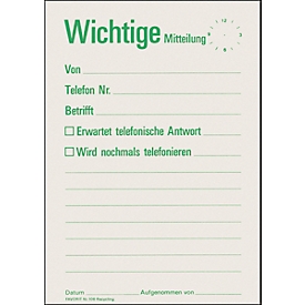 Mitteilungszettel-Block Wichtige Mitteilung, 60 Blatt