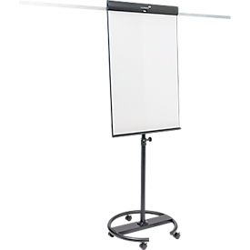 Mobiele flip-over Legamaster Sketch Pro, magnetisch bord, in hoogte verstelbaar, 2 zijarmen, ronde voet, incl. startset, B 680 x H 1050 mm, zwart en wit
