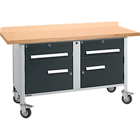 Mobiele werkbank Schäfer Shop Select PWi 150-0, multiplex beuken blad, tot 400 kg, B 1500 x D 700 x H 840 mm