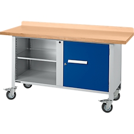 Mobiele werkbank Schäfer Shop Select PWi 150-1, beuken multiplex blad, tot 400 kg, B 1500 x D 700 x H 840 mm
