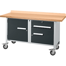 Mobiele werkbank Schäfer Shop Select PWi 150-3, beuken multiplex blad, tot 400 kg, B 1500 x D 700 x H 840 mm